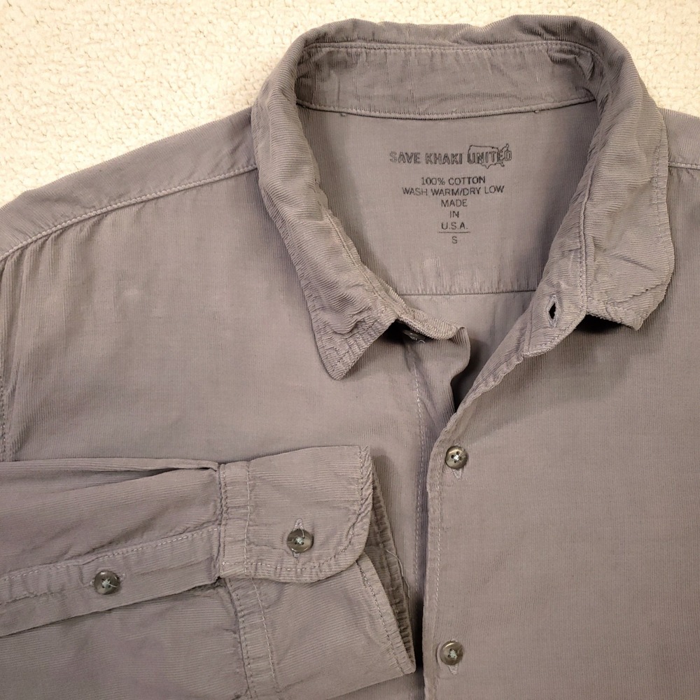 Save Khaki United Button Up Shirt Mens Small Gray Corduroy Long Sleeve USA Made